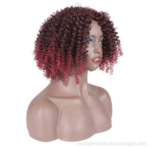 Fctory price red brown African afro hair short Bob kinky curly braids Bouncy Curly  Glueless synthetic hair wigs for balck woman